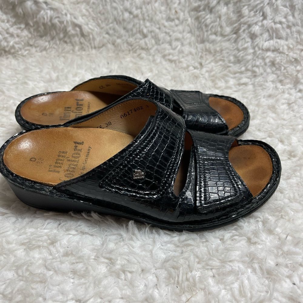 Finn Comfort Germa Black Jamaika Jamaica Croc prints wedge Sandals EURSize 38